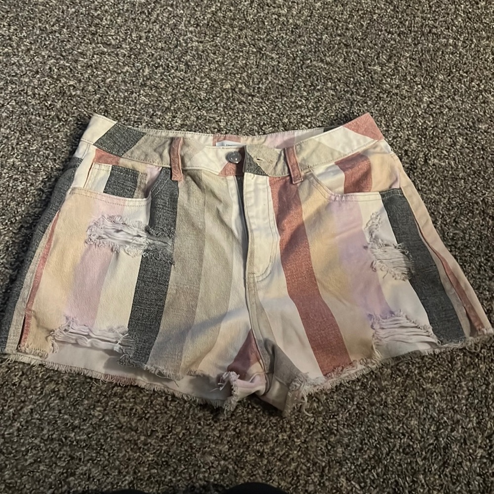 Colorful striped denim shorts